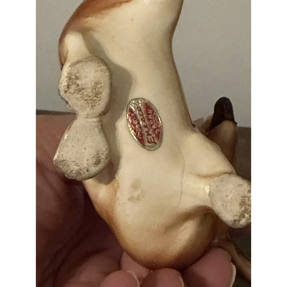 Vintage Enesco Japan Dachshund Wiener Dog Ceramic Figurine Foil Label 6.75